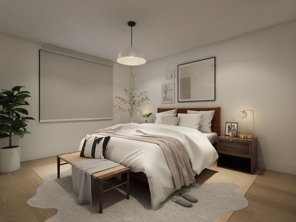 Automated Roller Shades in Bedroom