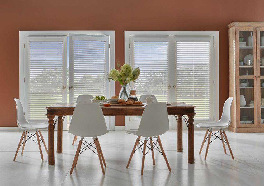 Faux Wood Blinds in Dining Room 
