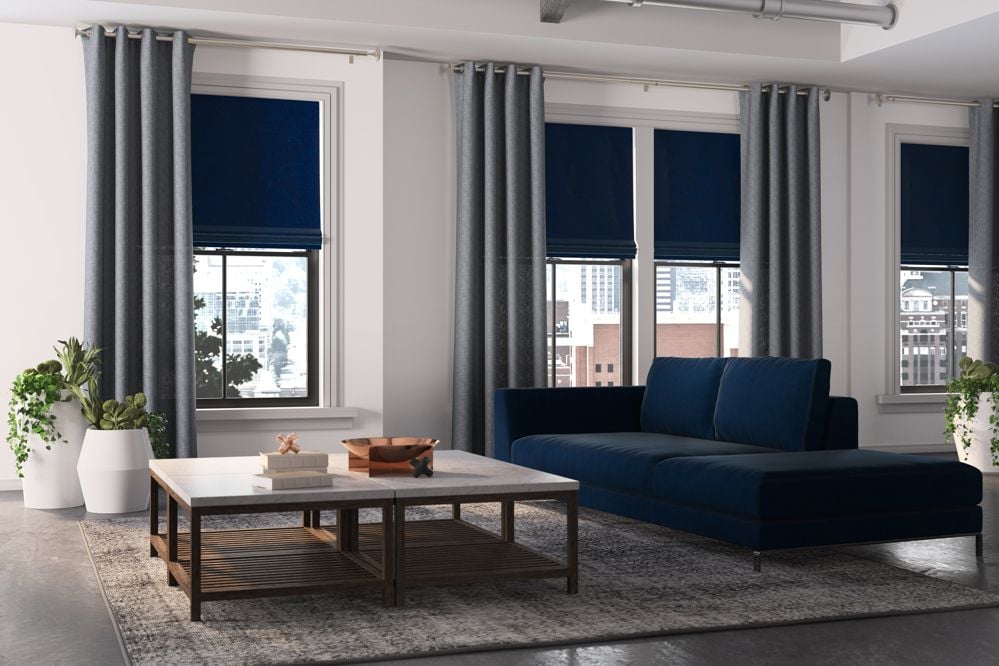Roman Shades Drapery Panels Living Room Phase II